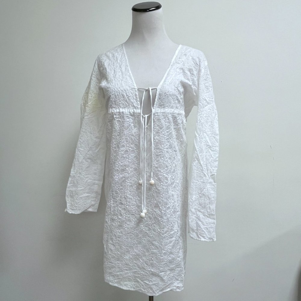 Talbots white eyelet lace cotton tunic top cover up M